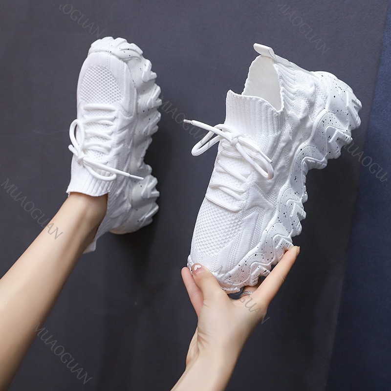 여성 청키 스니커즈 통기성 니트 두꺼운 바닥 미끄럼 방 - Running Gear For Sale 리뷰 및 가격