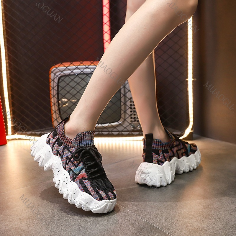 여성 청키 스니커즈 통기성 니트 두꺼운 바닥 미끄럼 방 - Running Gear For Sale 리뷰 및 가격
